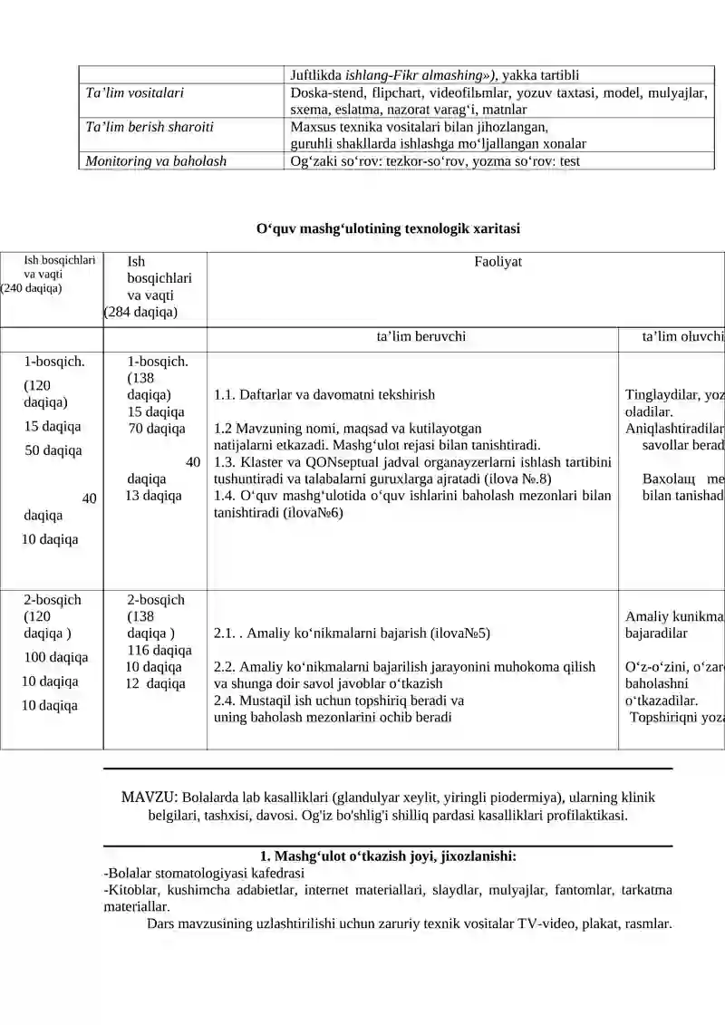 Bolalarda lab kasalliklari (atipik, ekzematoz, angulyar xeylitlar), ularning klinik belgilari, tashxisi, davosi. Og'iz bo'shlig'i shilliq pardasi kasalliklari profilaktikasi 3