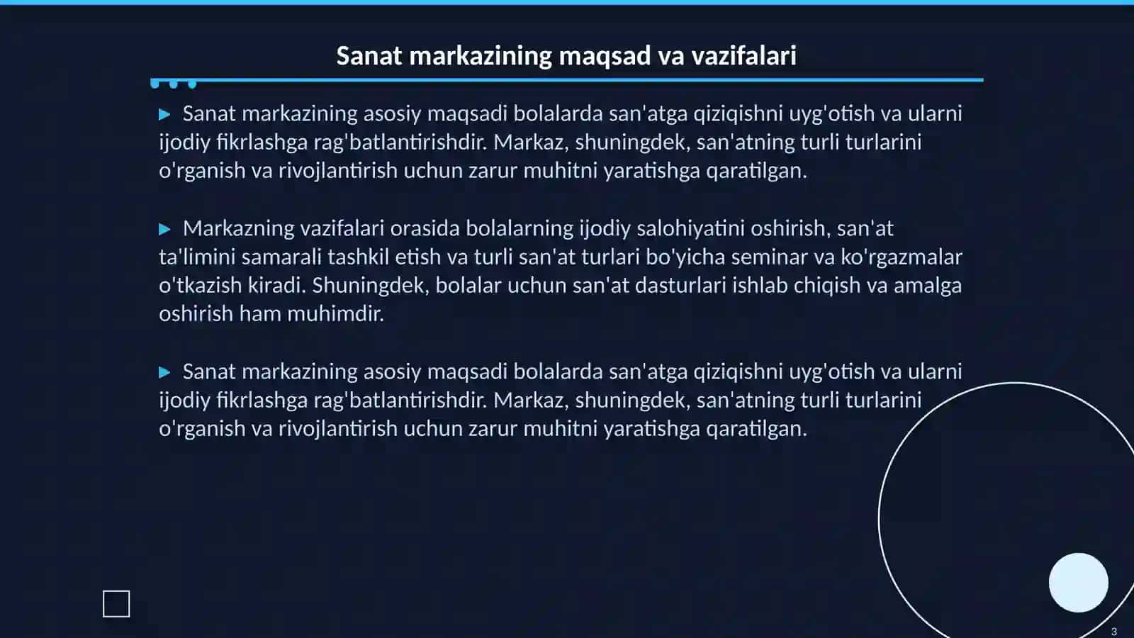 Sanat markazi bogcha uchun 3