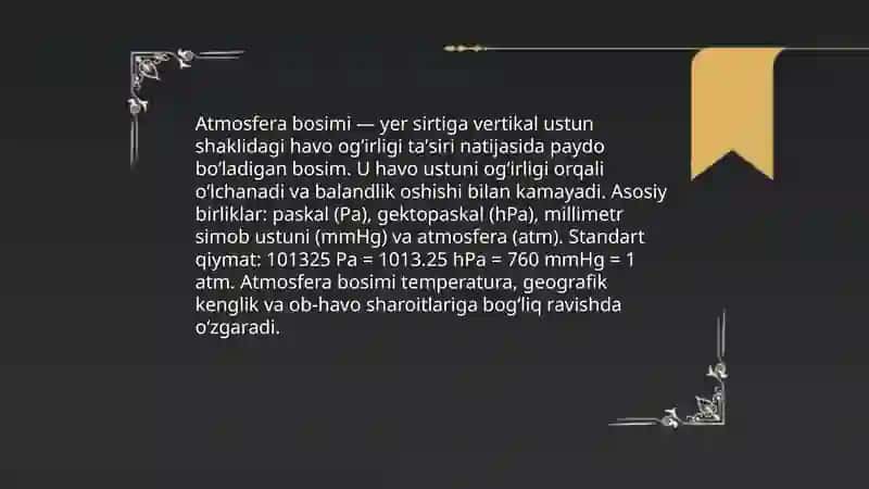 Atmosfera bosimi va uni olchash 3