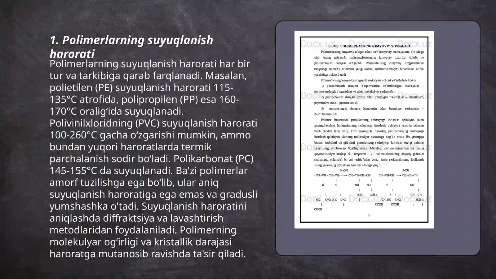 Polimerlarning suyuqlanishi va erish qonuniyatlari 3