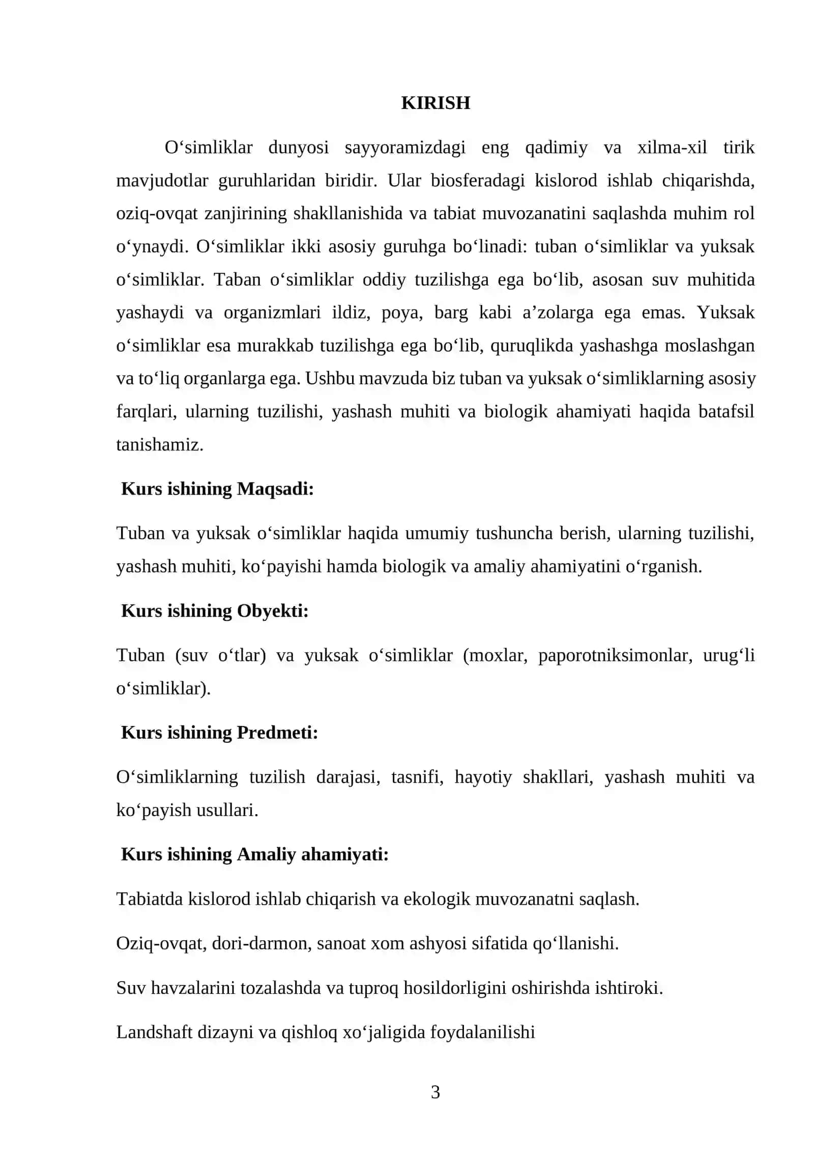 Tuban o'simliklar. Yuksak o'simliklar 3