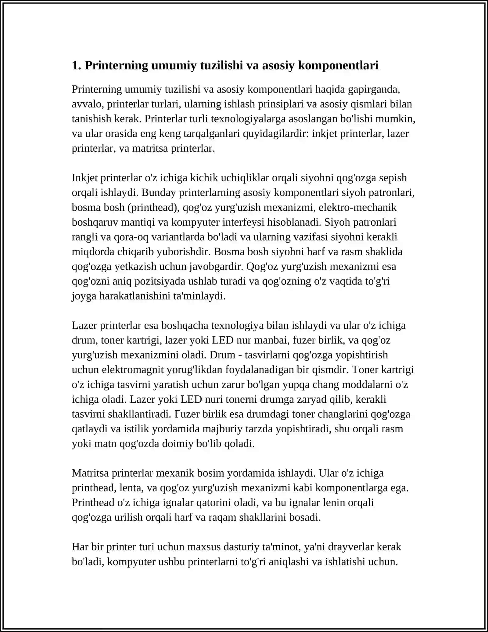 Printerning umumiy tuzilishi va asosiy komponentlari 3
