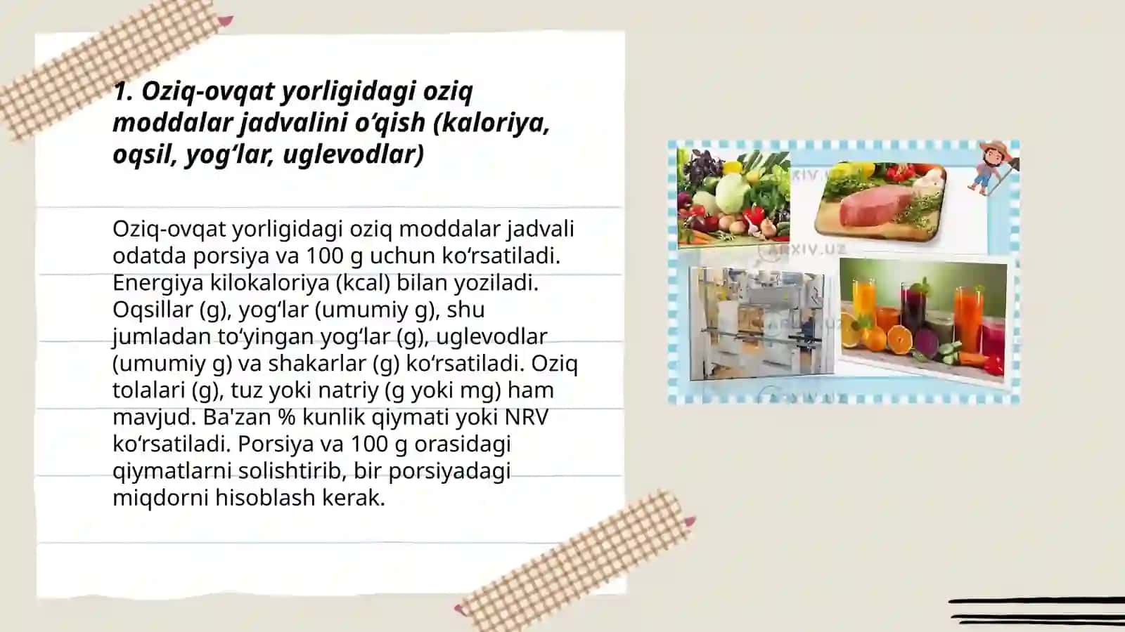 Oziq-ovqat mahsulotlarining tarkibi, foydali va zararli xususiyatlarini yorliqlari orqali o‘rganish 3