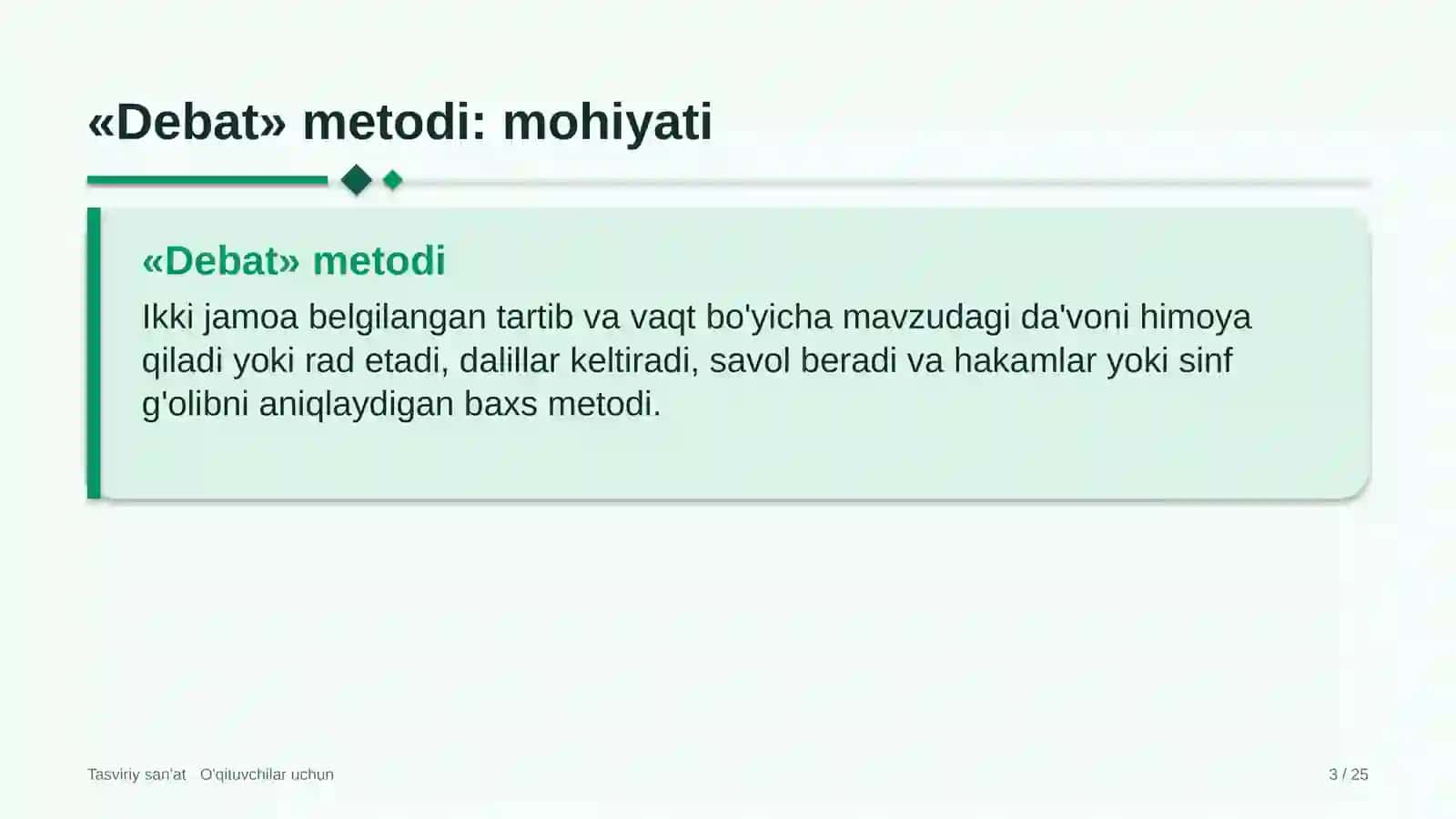 tasviriy san'at darslarida debat metodidan foydalanish 3032 3