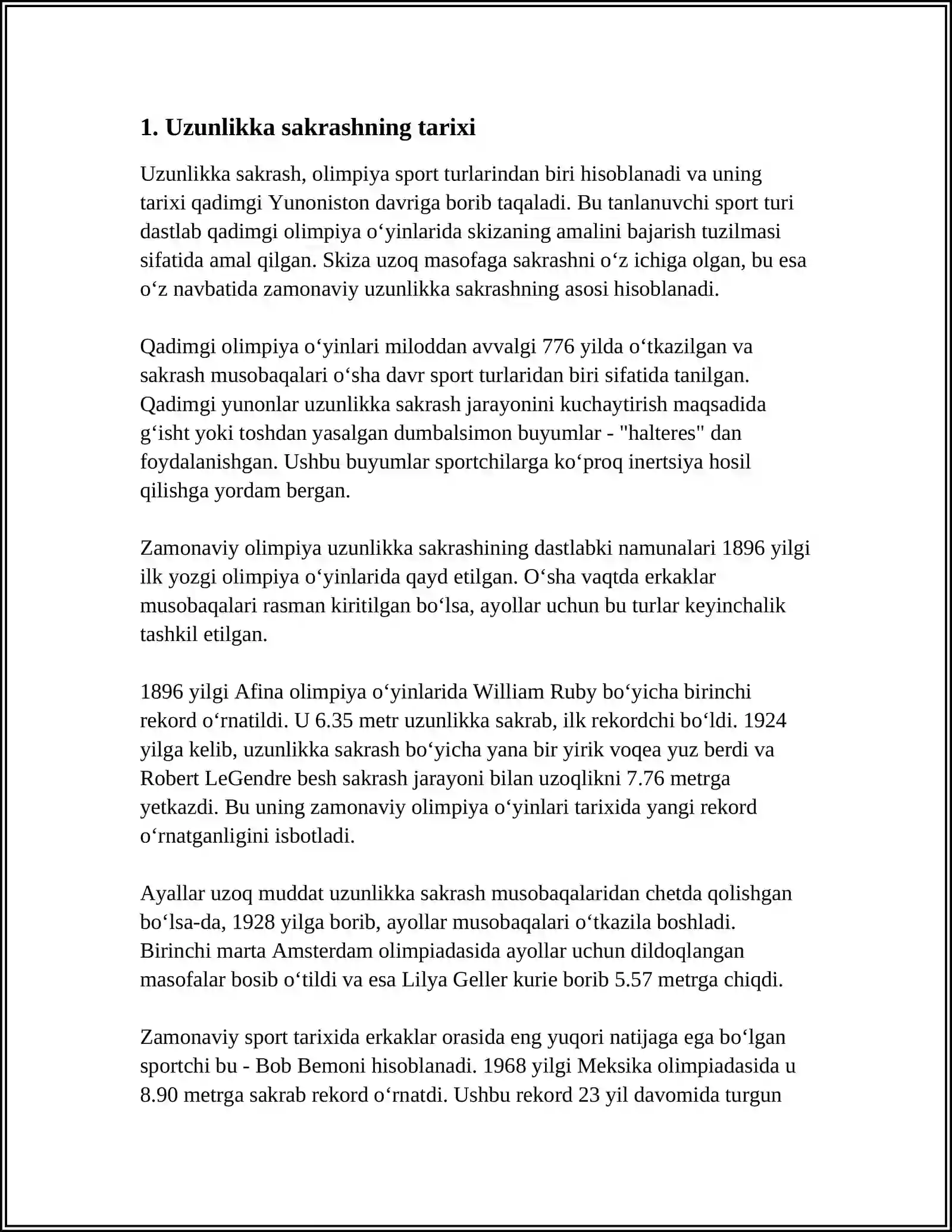 YENGIL ATLETIKA: UZUNLIKKA SAKRASH 3