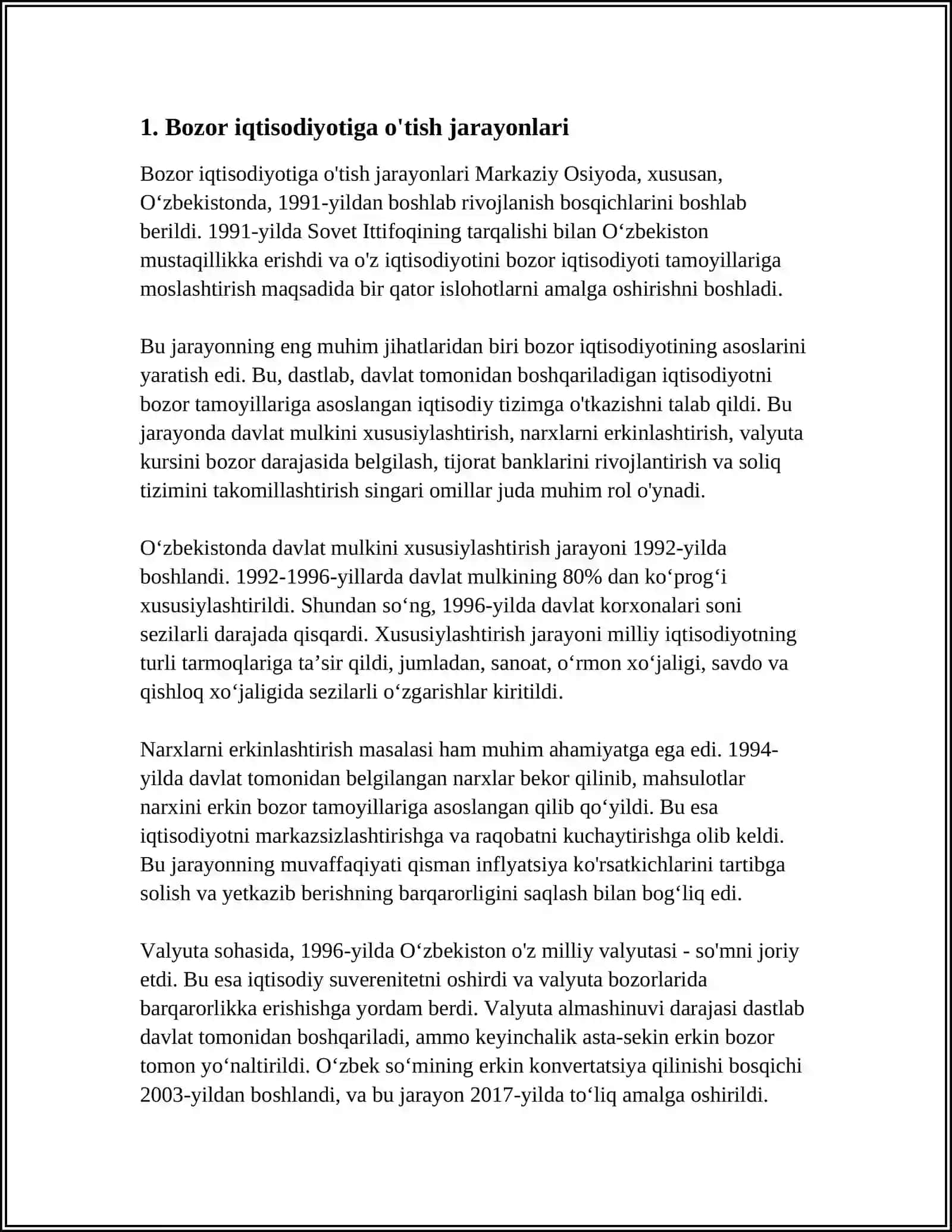 O’ZBEKISTONDA BOZOR ISLOHOTLARINI AMALGA OSHIRISH VA UNING ASOSIY YO’NALISHLARI 3