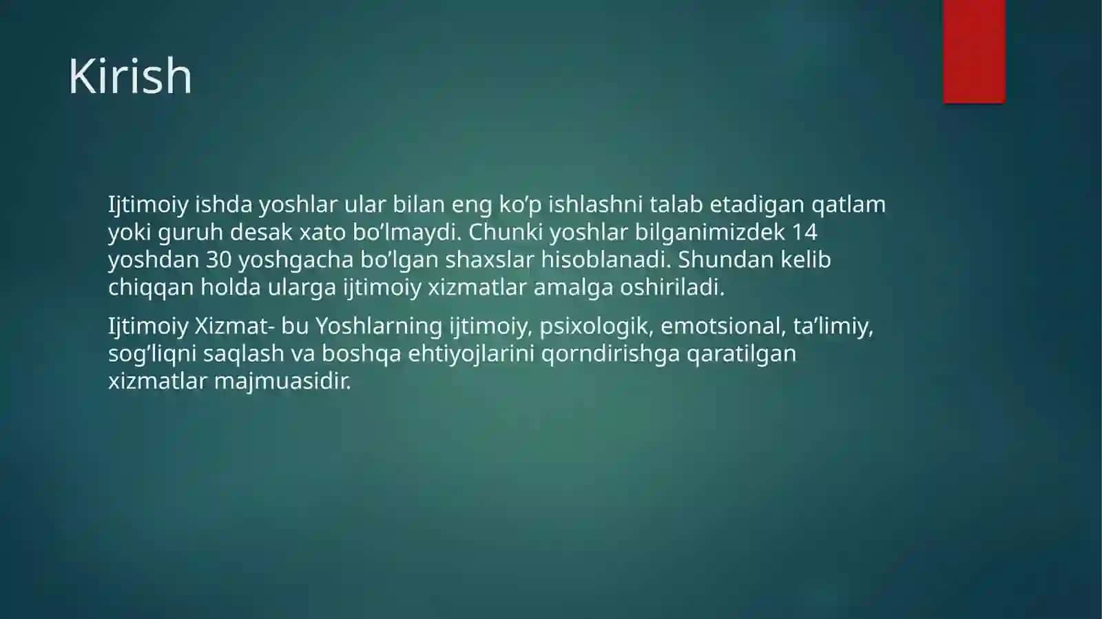 Yoshlar Uchun ijtimoiy xizmatlarning Tuzilishi va vazifalari 3
