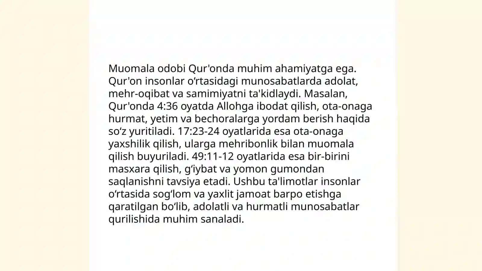 Muomala odobi Qur'onda 3