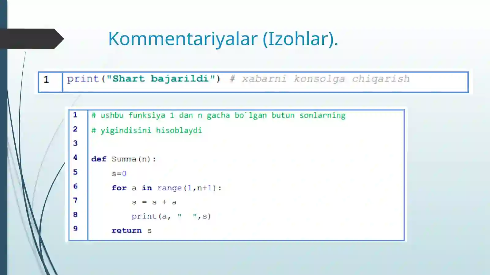 Python (Basic) Kommentariyalar (Izohlar) 3