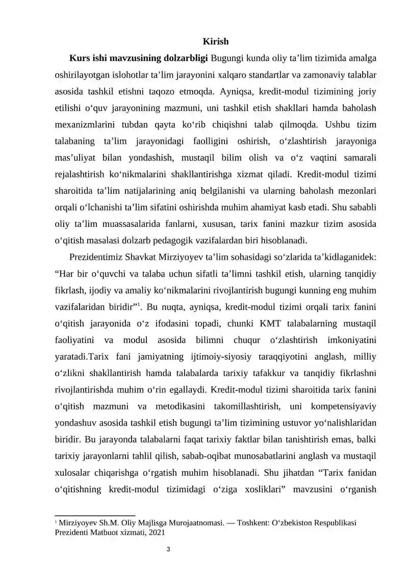 TARIX FANIDAN O‘QITISHNING KREDIT-MODUL TIZIMIDAGI O‘ZIGA XOSLIKLARI 3