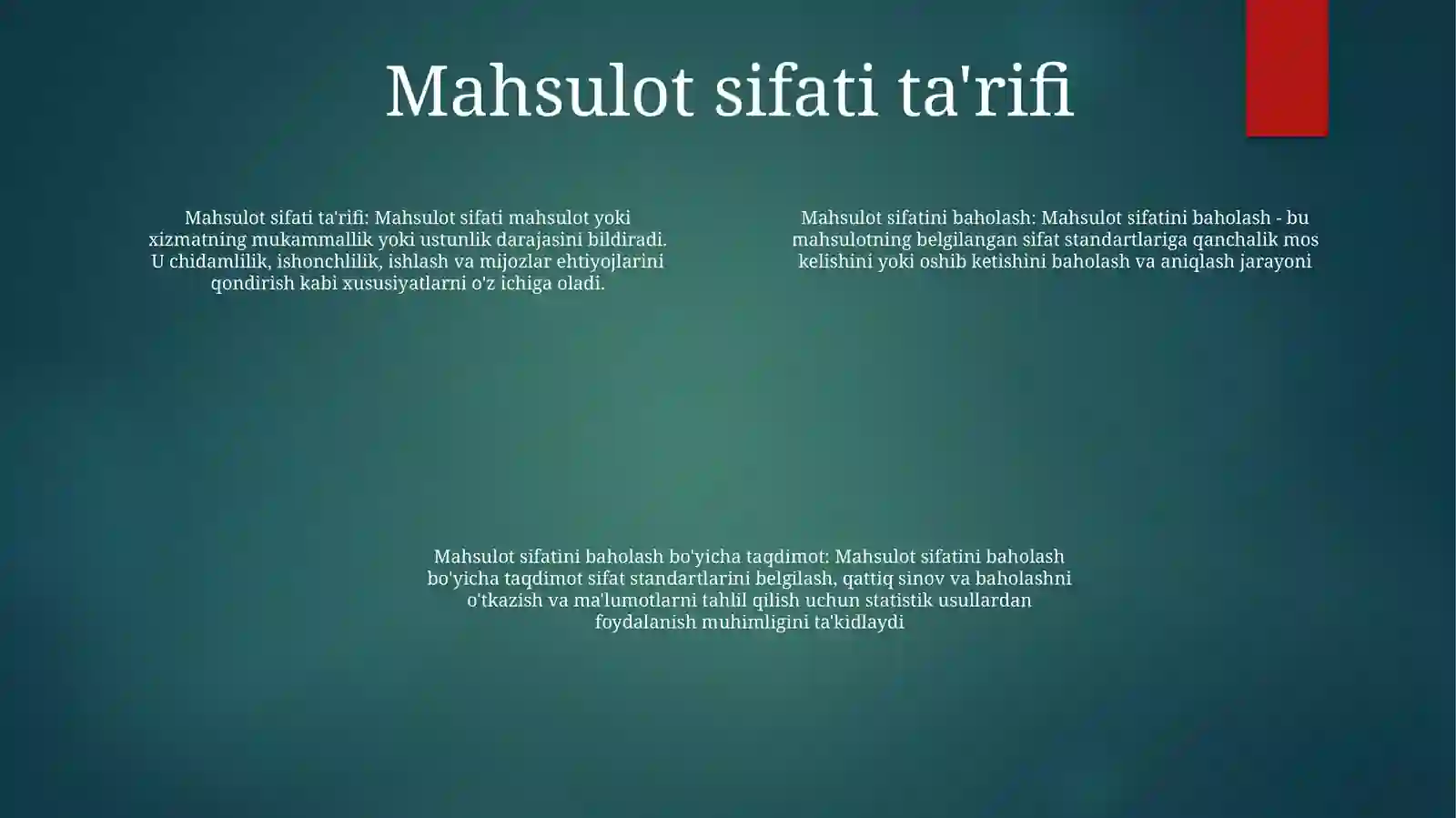 Mahsulot Sifatini Darajasini Baholash Taqdimot 3