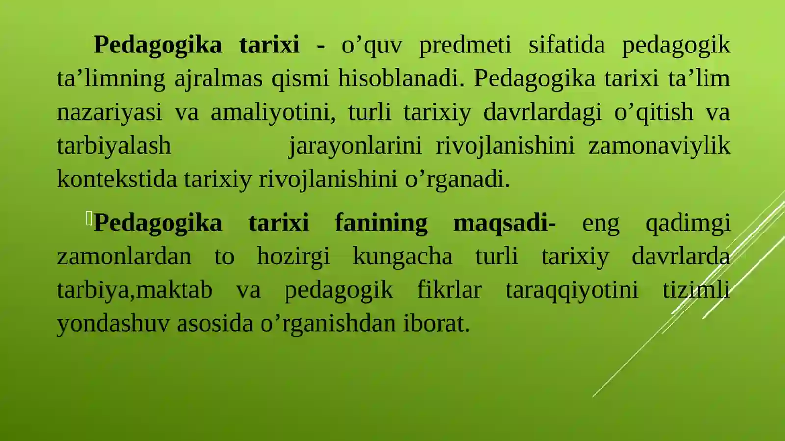 Pedagogika tarixi-fan sifatida. Ibtidoiy jamoa tarbiya. Eng qadimgi davrdan VII asrgacha ta’lim-tarbiya va pedagogik fikrlar. VII asrdan XIV asrning birinchi yarmigacha O’rta Osiyo tarbiya, maktab va pedagogik fikrlar 3