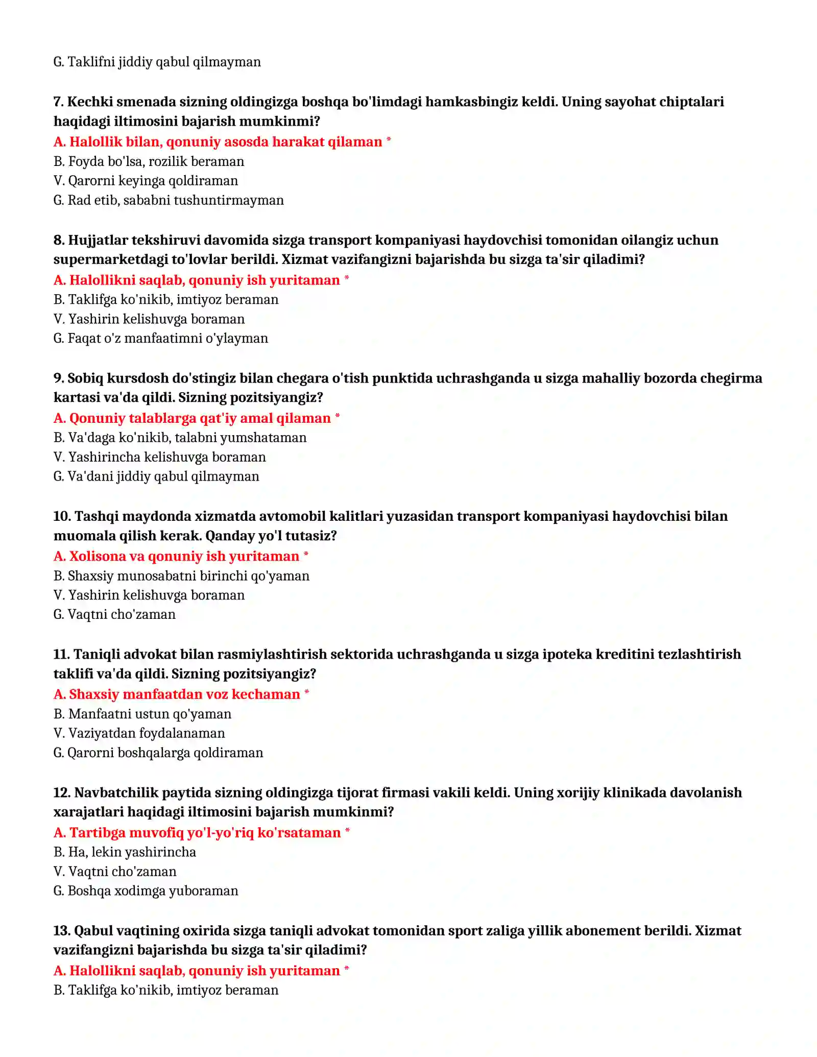 Bojxona qo‘mitasi imtihon savollari 3