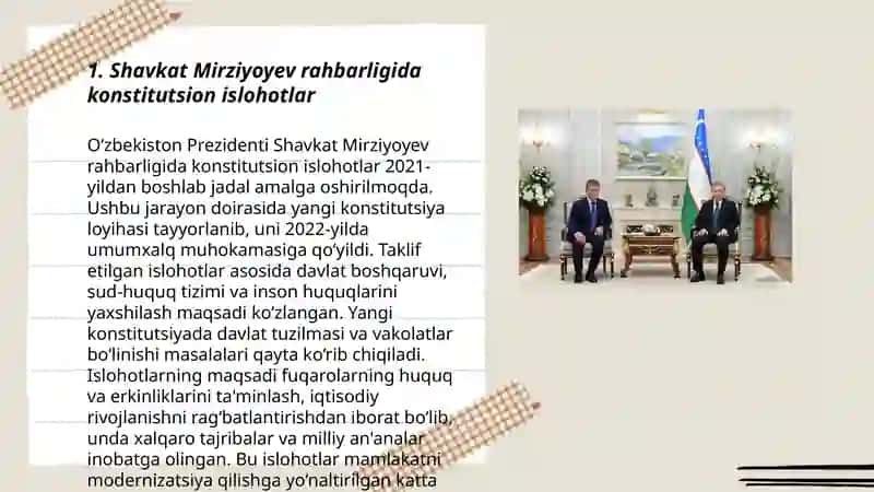 Shavkat Mirziyoyev rahbarligi ostida amalga oshirilayotgan islohotlar 3