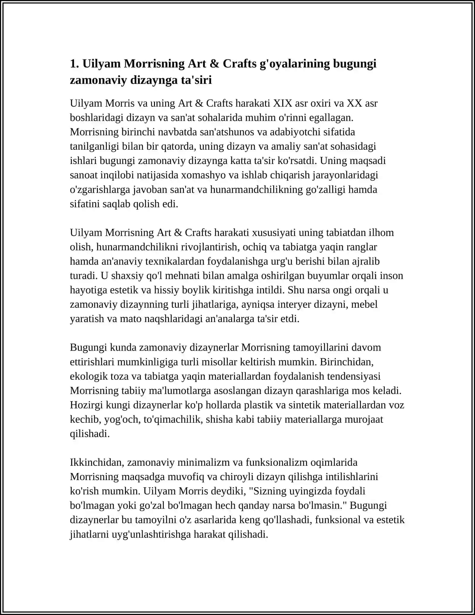 UILYAM MORRIS VA ART & CRAFTS HARAKATI G'OYALARINING BUGUNGI KUNDAGI AHAMIYATI 3
