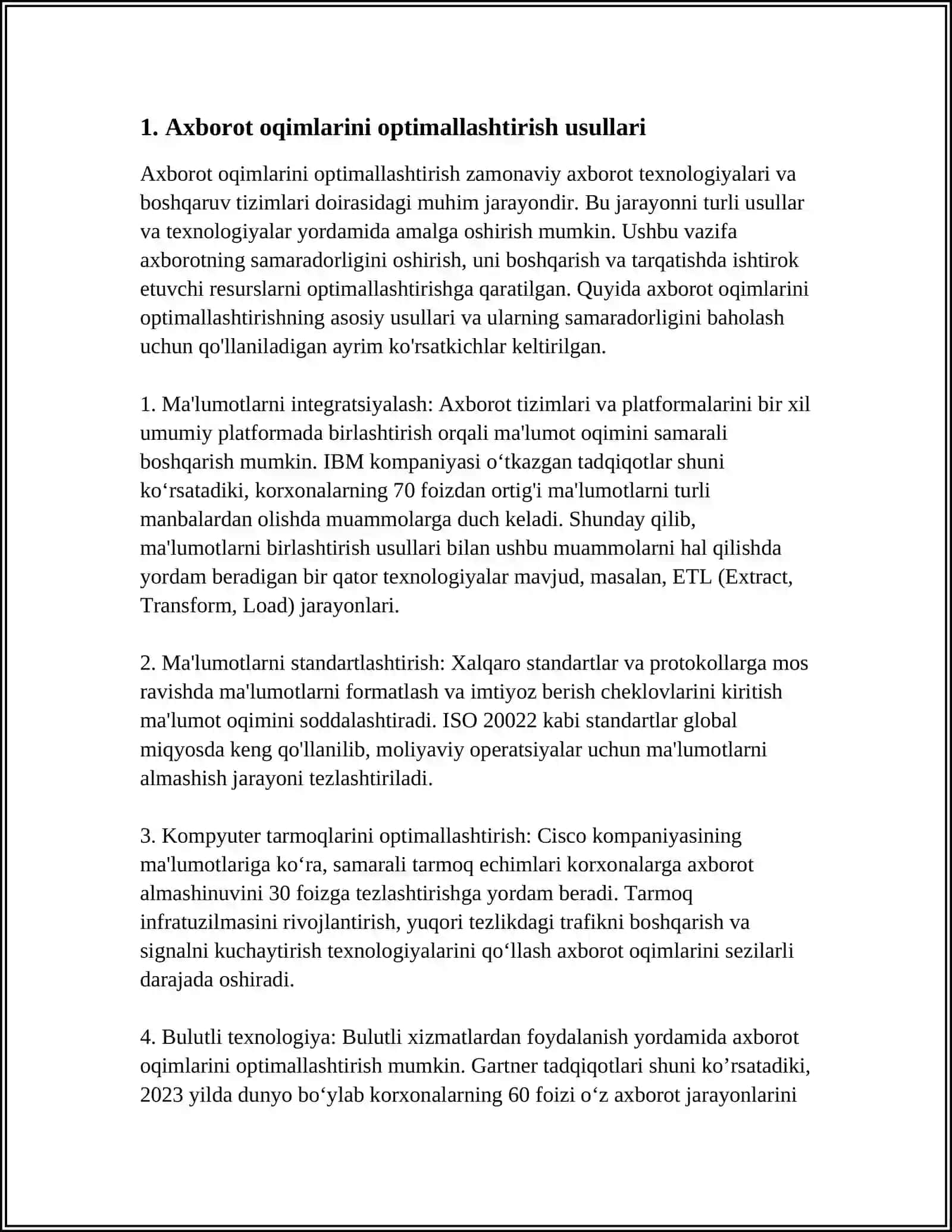 AXBOROT OQIMLARI VA ULARGA XIZMAT KO'RSATISH TEXNOLOGIYALARINING SAMARADORLIGINI OSHIRISH USULLARI 3