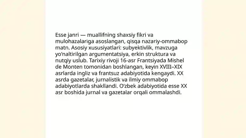 Esse janri va uning xususiyatlari 3