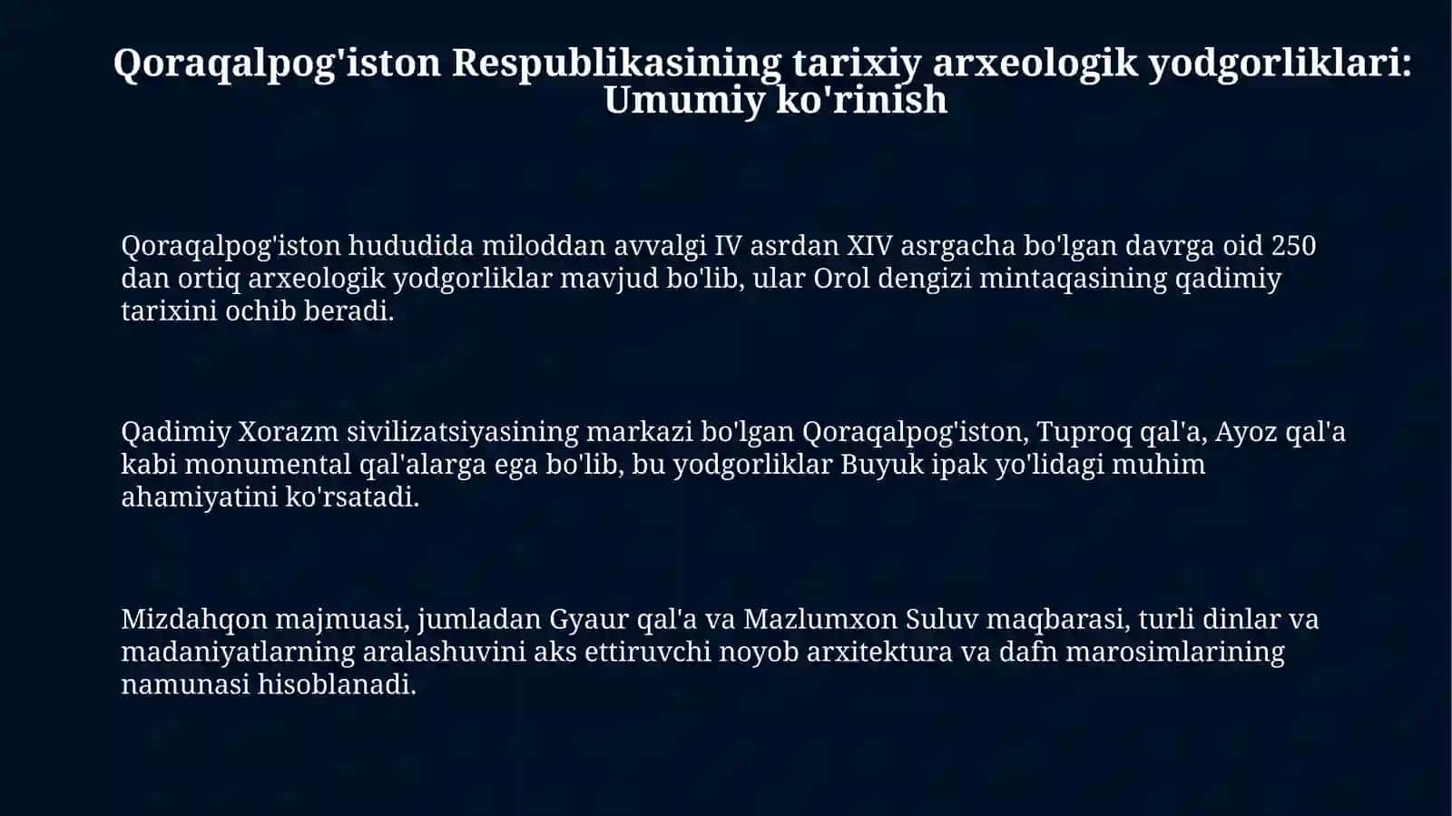 Qaraqolpog'iston Respublikasining tarixiy arxeologiykyodgorliklari 3