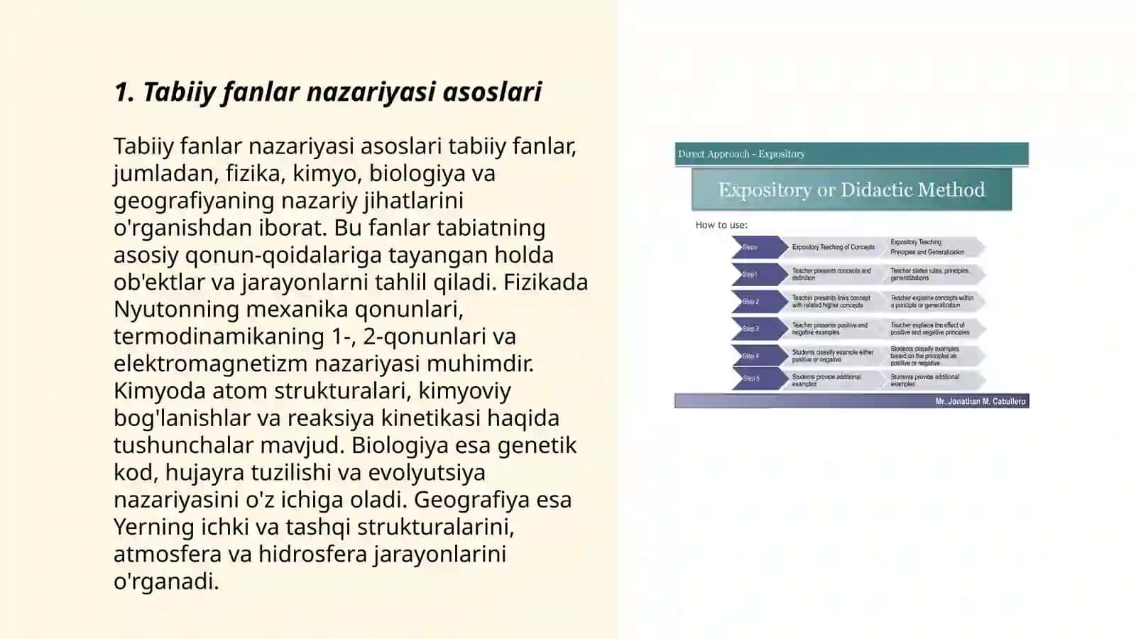 Tabiiy fanlar nazariyasi va metodikasi fanining tamoyillari va qonuniyatlari 3