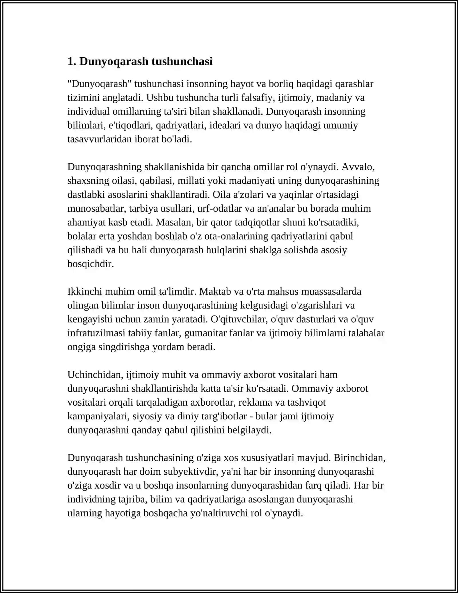 DUNYOQARASHNING MOHIYATI TUZILISHI VA ASOSIY FUNKSIYALARI 3