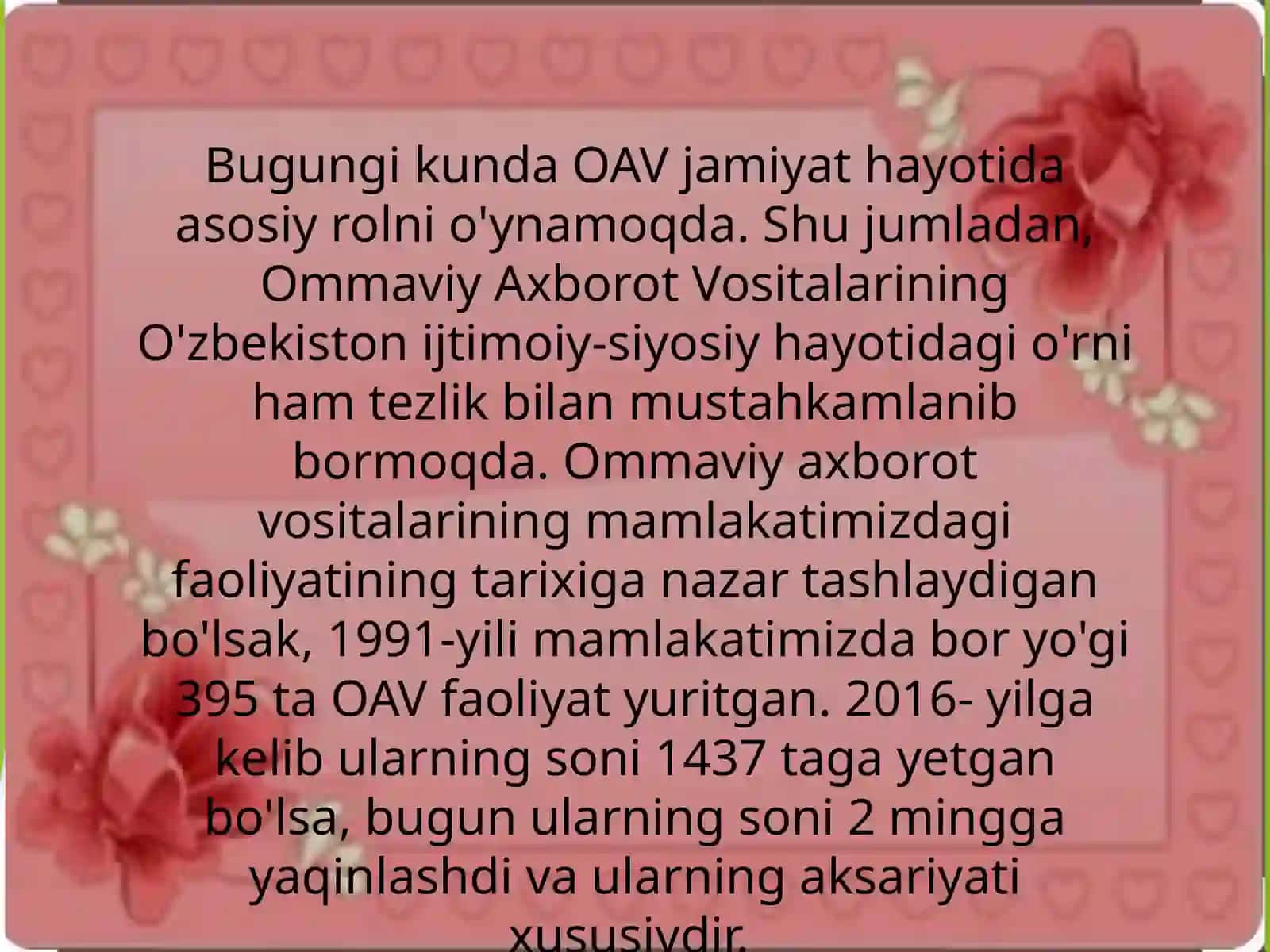 O`zbekiston Respublikasida ommaviy axborot vositalarining faoliyati 3
