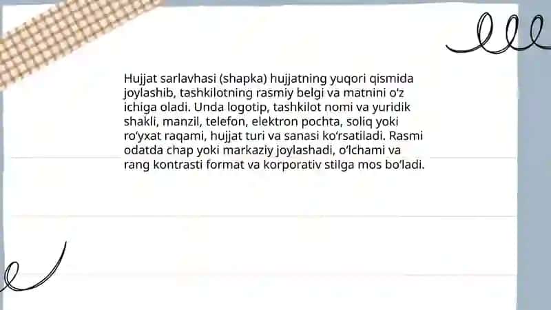 Hujjatlardagi zaruriy qismlar (rekvizitlar) va ularning rasmi 3