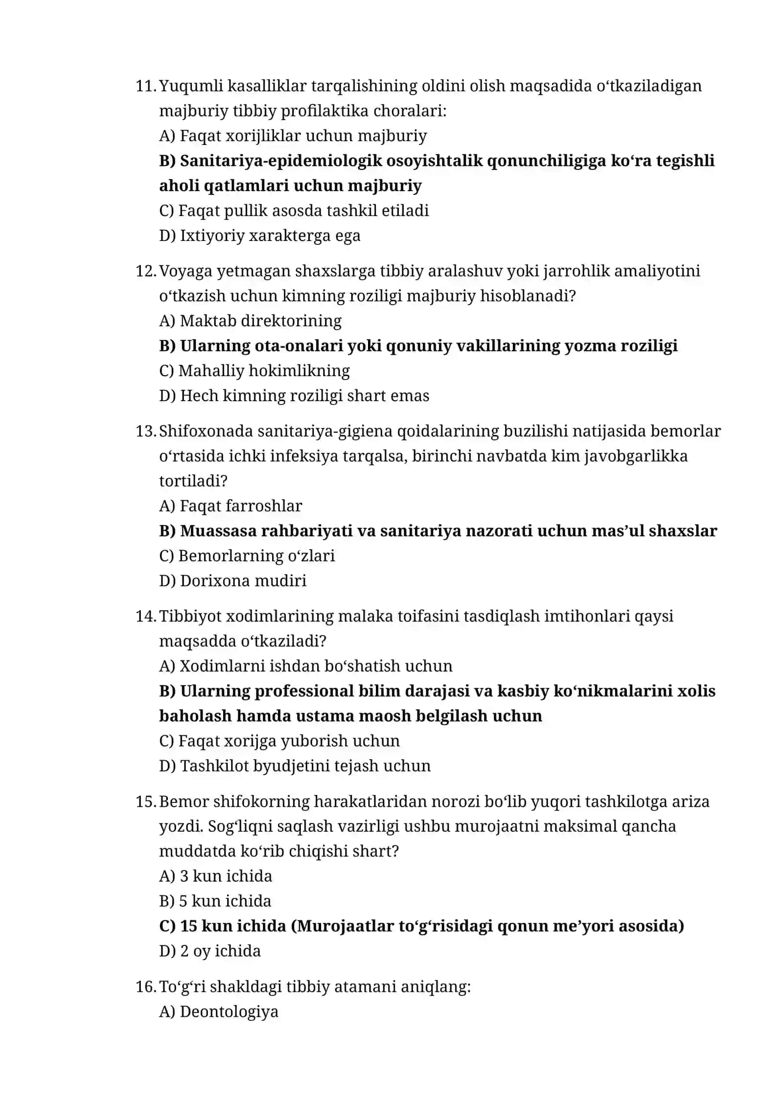 TIBBIYOT SOHASI UCHUN ARGOS TESTI 135 talik test javob formatda 3