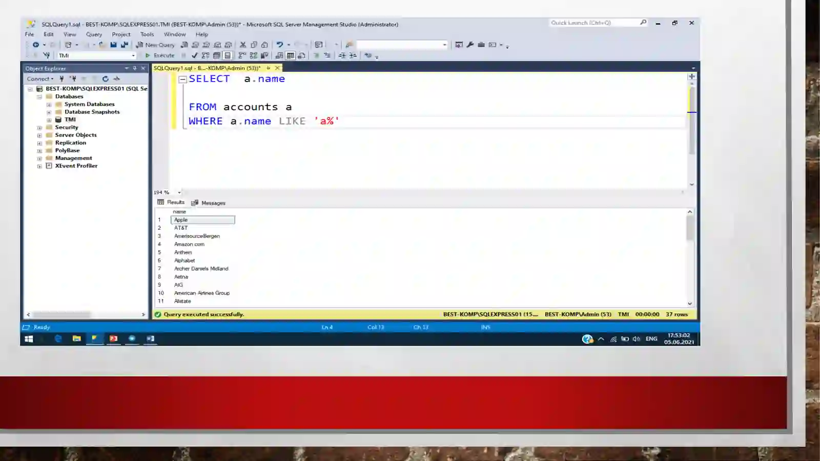 SQL serverda Like,limit bandlari va ularning vazifalari. 3
