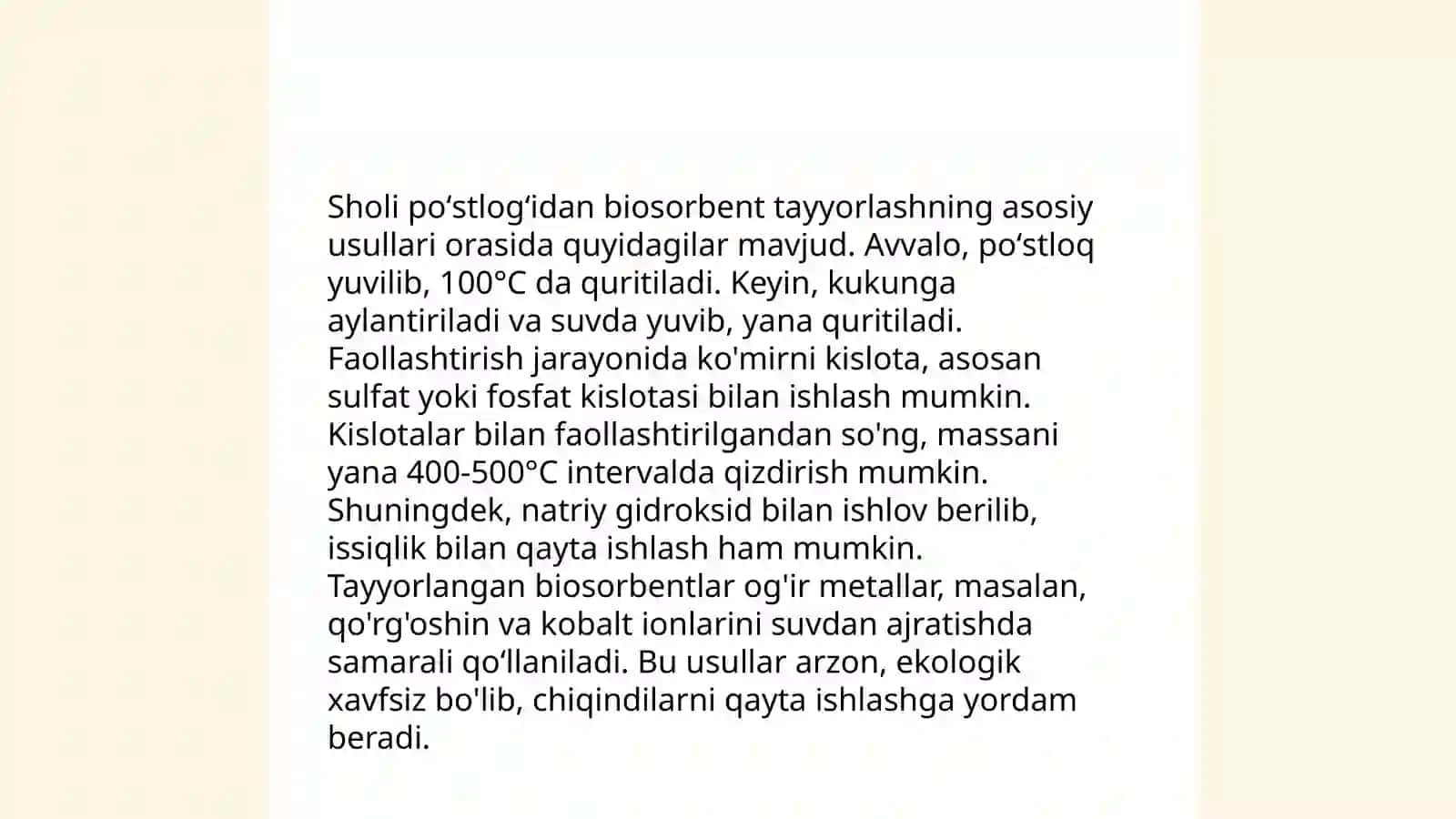 Sholi qobigʻi asosida olingan biosorbentga Cr(III) ionlari sorbsiyasini oʻrganish 3