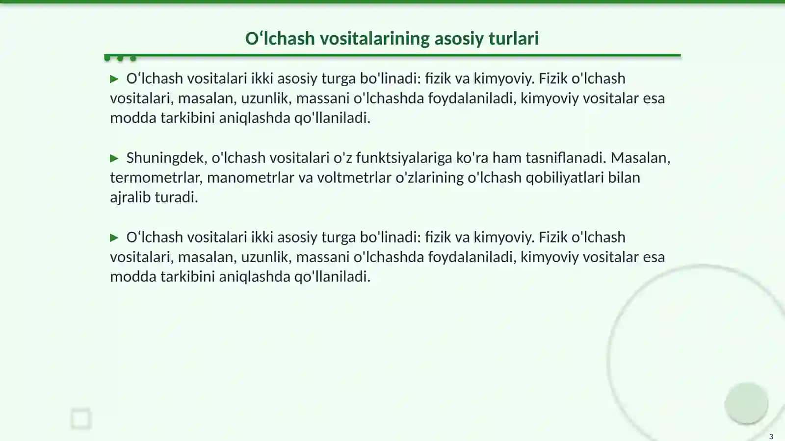 Oʻlchash vositalarining turlari va sinflanishi 3