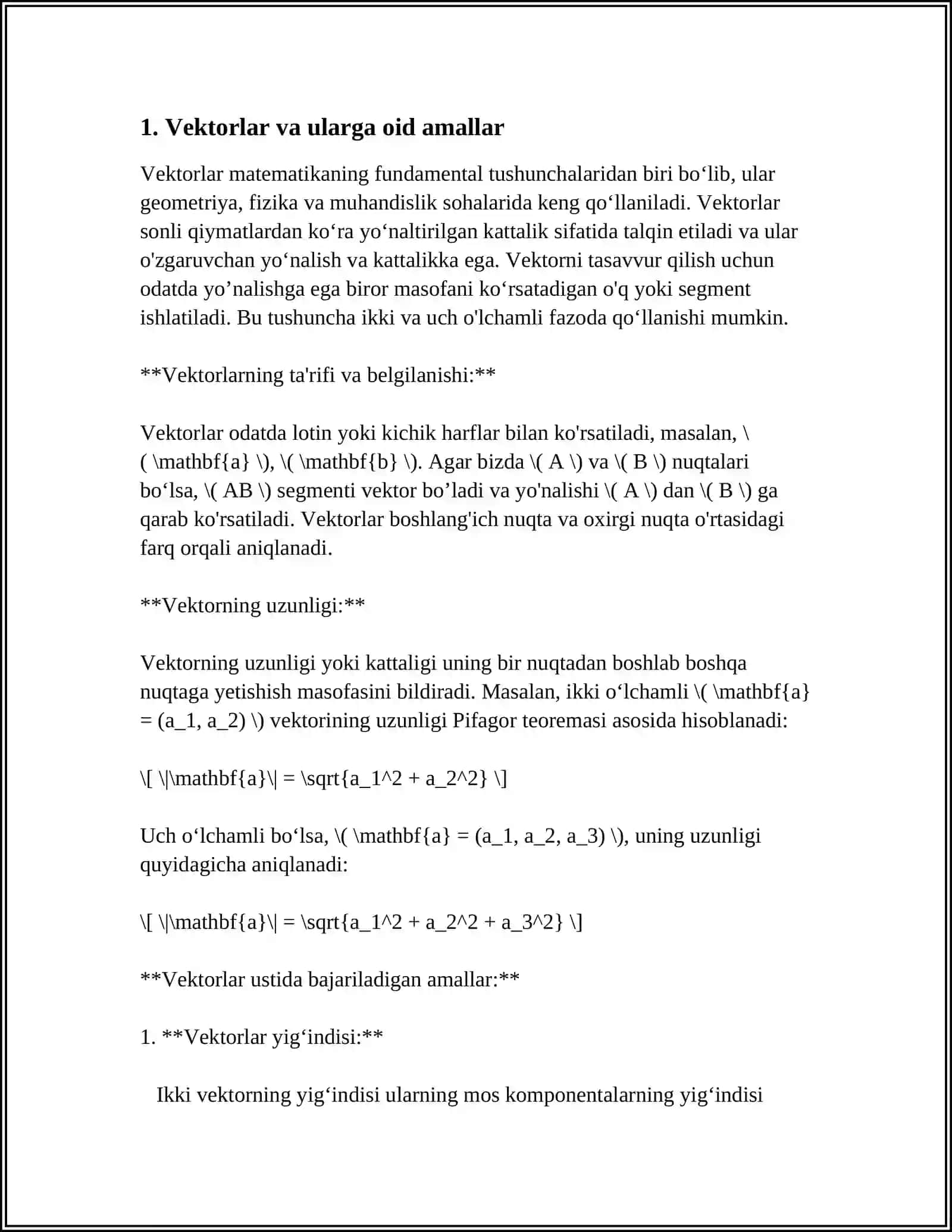 MASHINALI O'QITISH UCHUN CHIZIQLI ALGEBRA. CHIZIQLI ALGEBRA MASALALARINI DASTURLASH 3