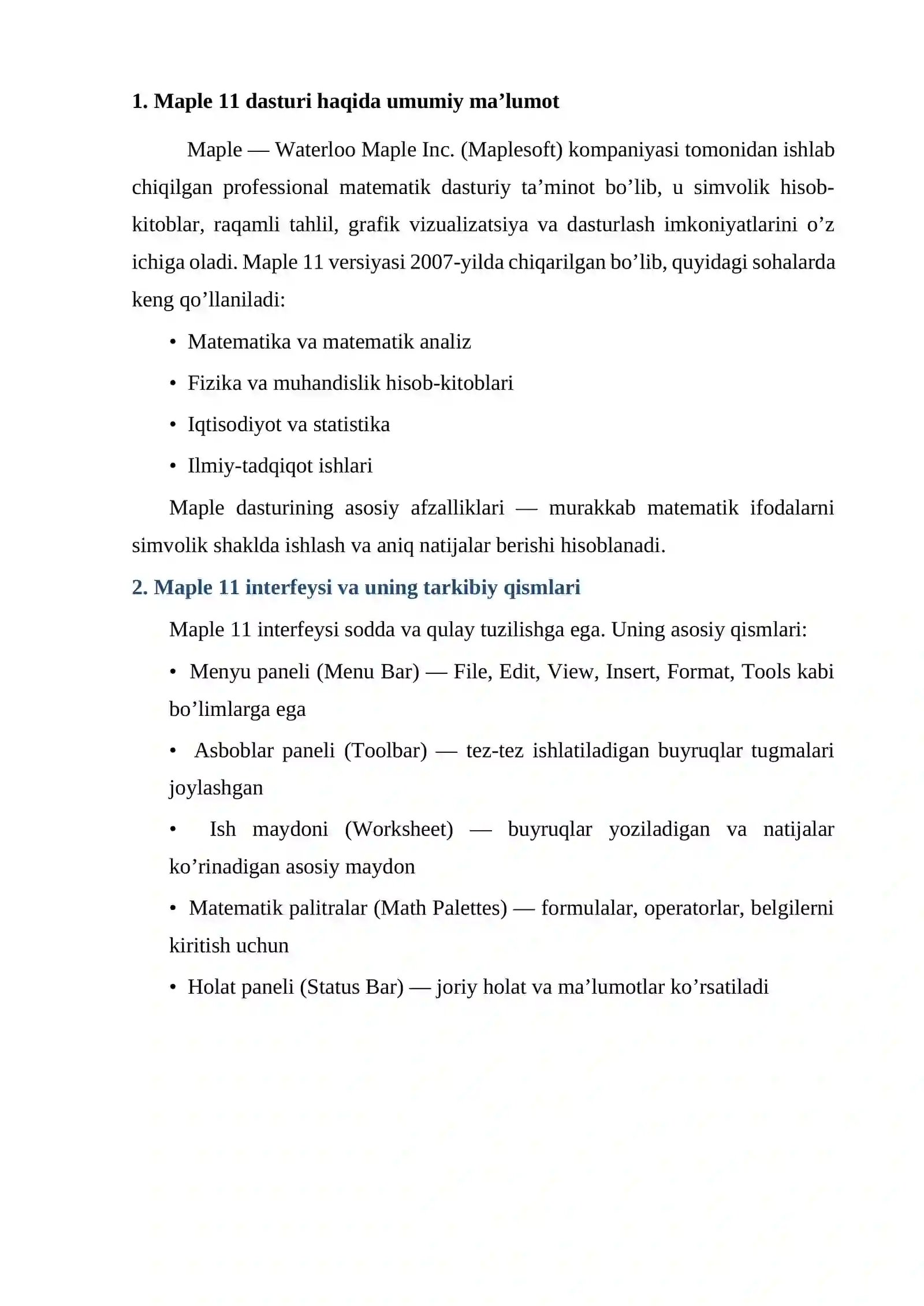 MAPLE INTERFEYSI BUYRUQLARI 3