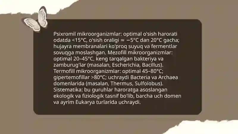 Mezofill, termofill va psixromil mikroorganizmlarni kengroq o'rganish 3