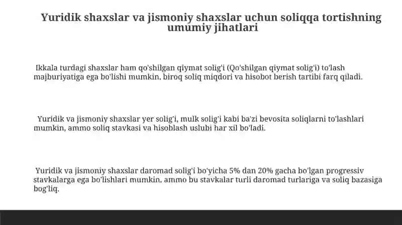 Yuridik shaxslar va jismoniy shaxslar uchun soliqqa tortishning o'xshashliklari 3