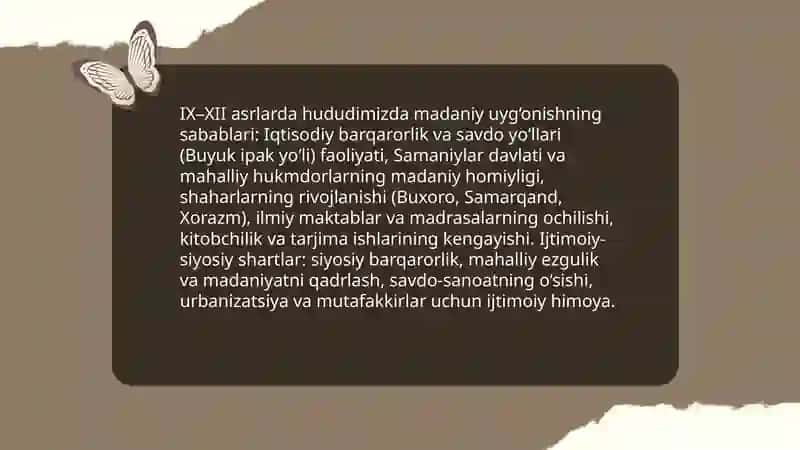 IX‒XII asrlarda mamlakatimiz hududida ro‘y bergan madaniy uyg‘onish (Renessans) 3