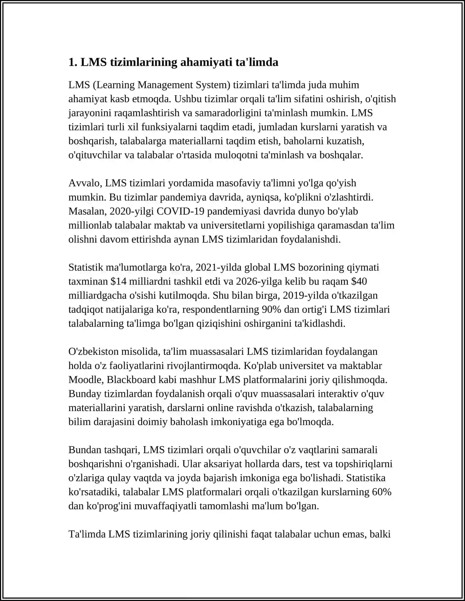 LMS Tizimlarining Kelajagi. Ta'limda LMS Tizimlarining Rivojlanish Istiqbollari va Yangi Texnalogiyalarnibg Qo'llanilishi 3