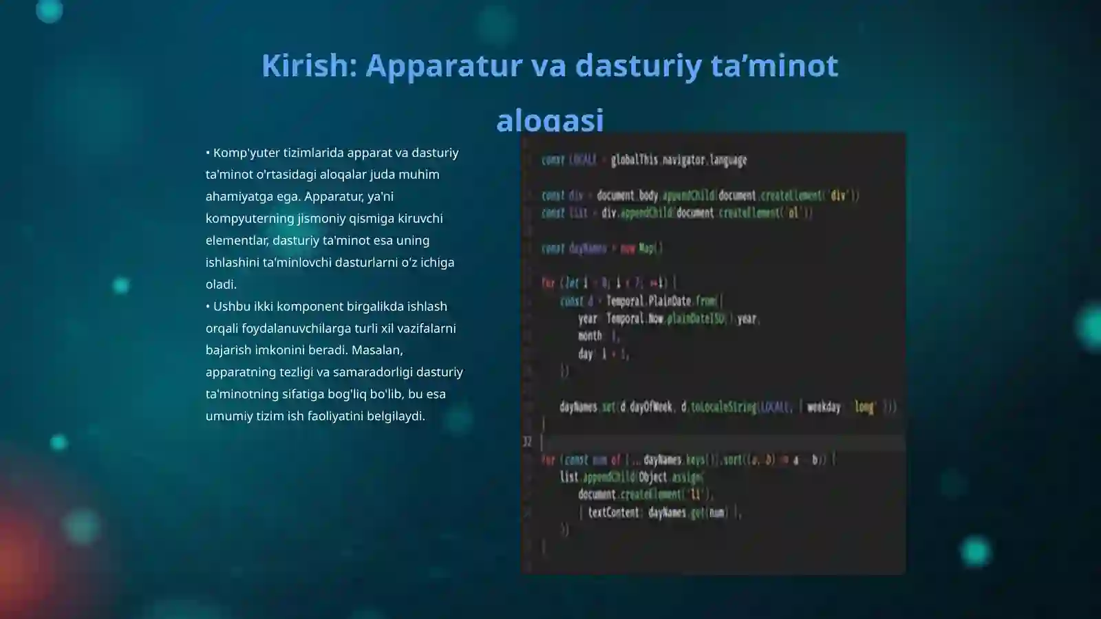Konchilikda apparat va dasturiy ta’minotning roli, kompyuter tizimlarining asosiy texnik vositalari 3