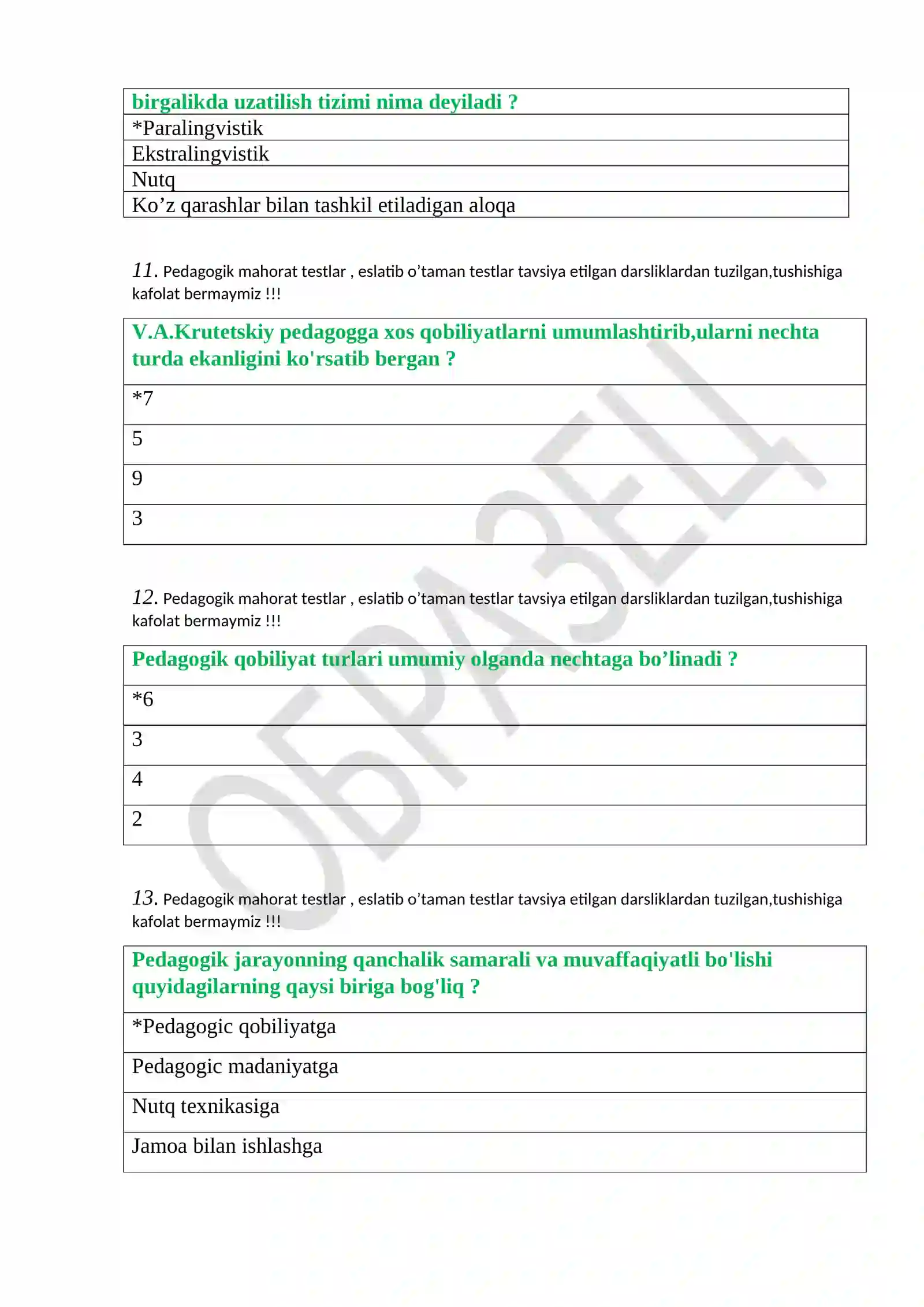 Pedagogik mahorat 2026-yil bahorga tushgan testlar jamlanmasi 3