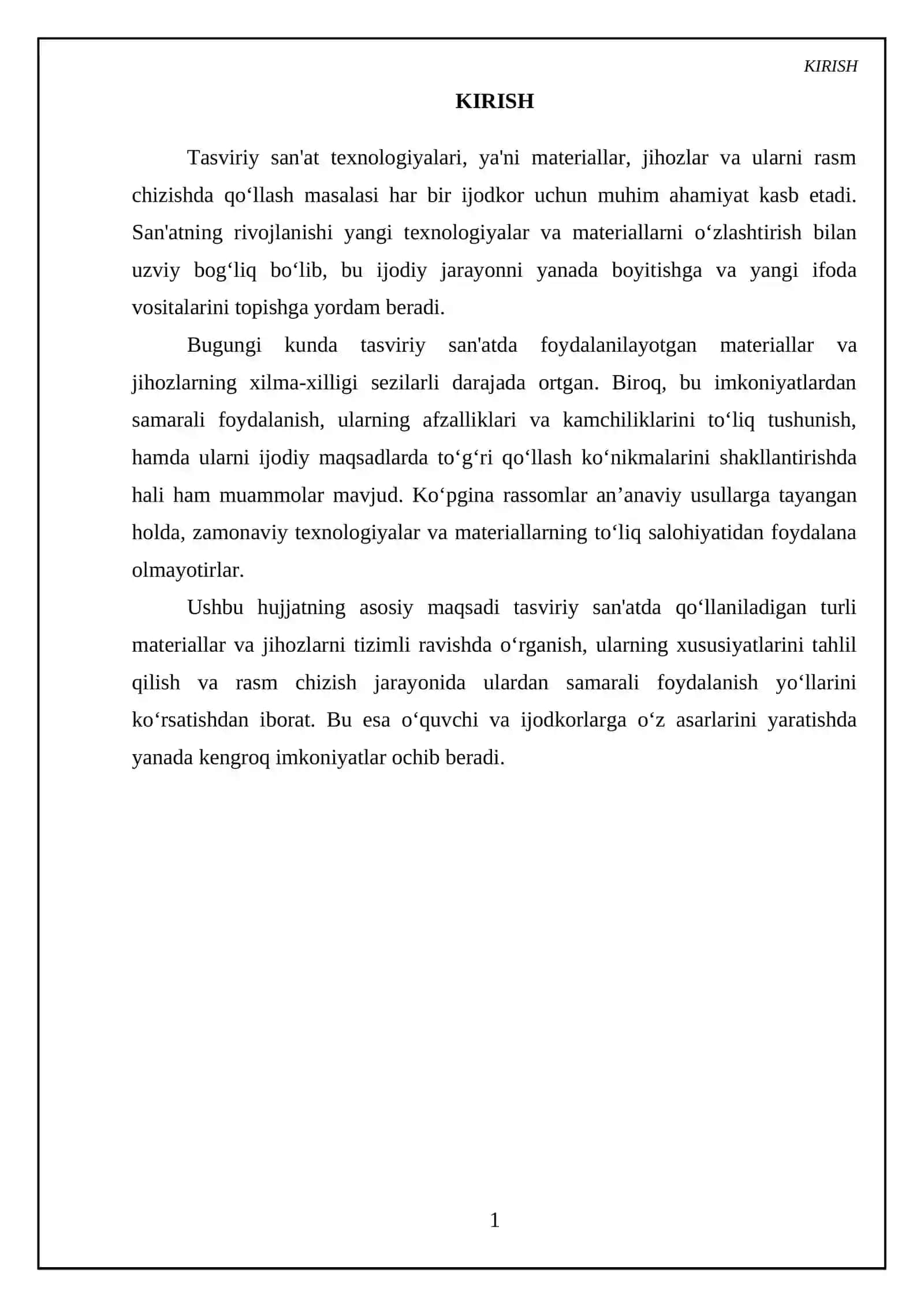Tasviriy san'at texnologiyalari. ( Materiallar, jihozlar va ularni rasm chizishda qoʻllash) 3