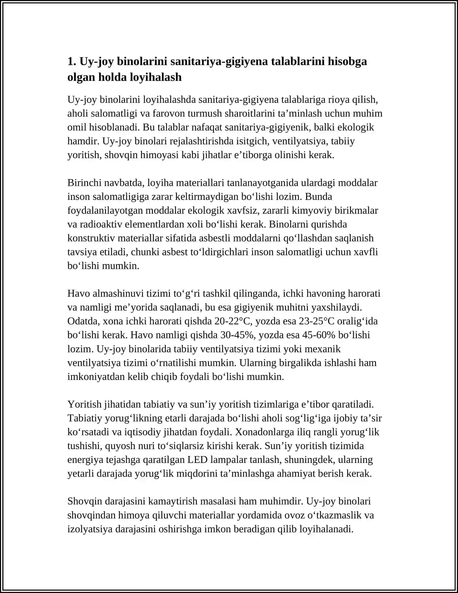 SANITARIYA-GIGIYENA TALABLARINI HISOB OLGAN HOLDA LOYIHALASH 3