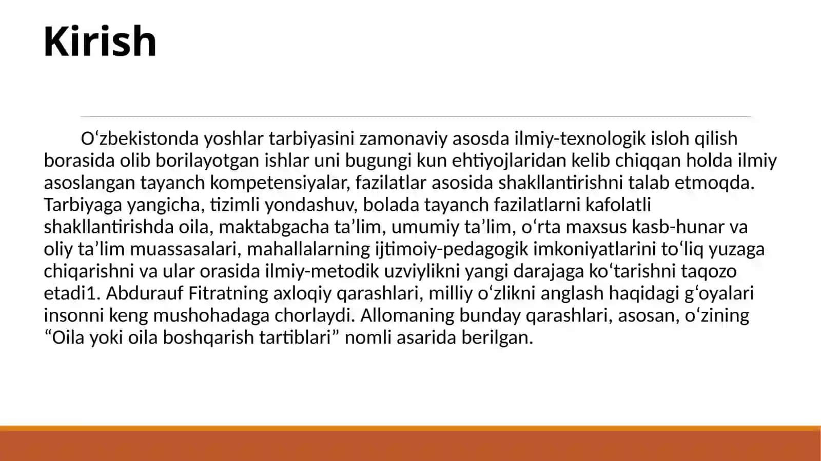 A.FITRATNING "OILA ASARIDAGI OILA QURISH TARTIBLARI VA FARZAND TARBIYASIGA OID G'OYALAR BO'YICHA ESSE TAYYORLASH 3