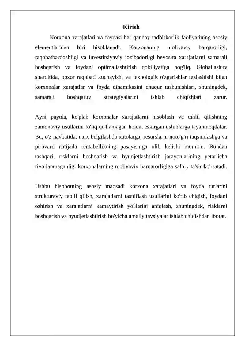 Korxona xarajatlari va foydasi 3