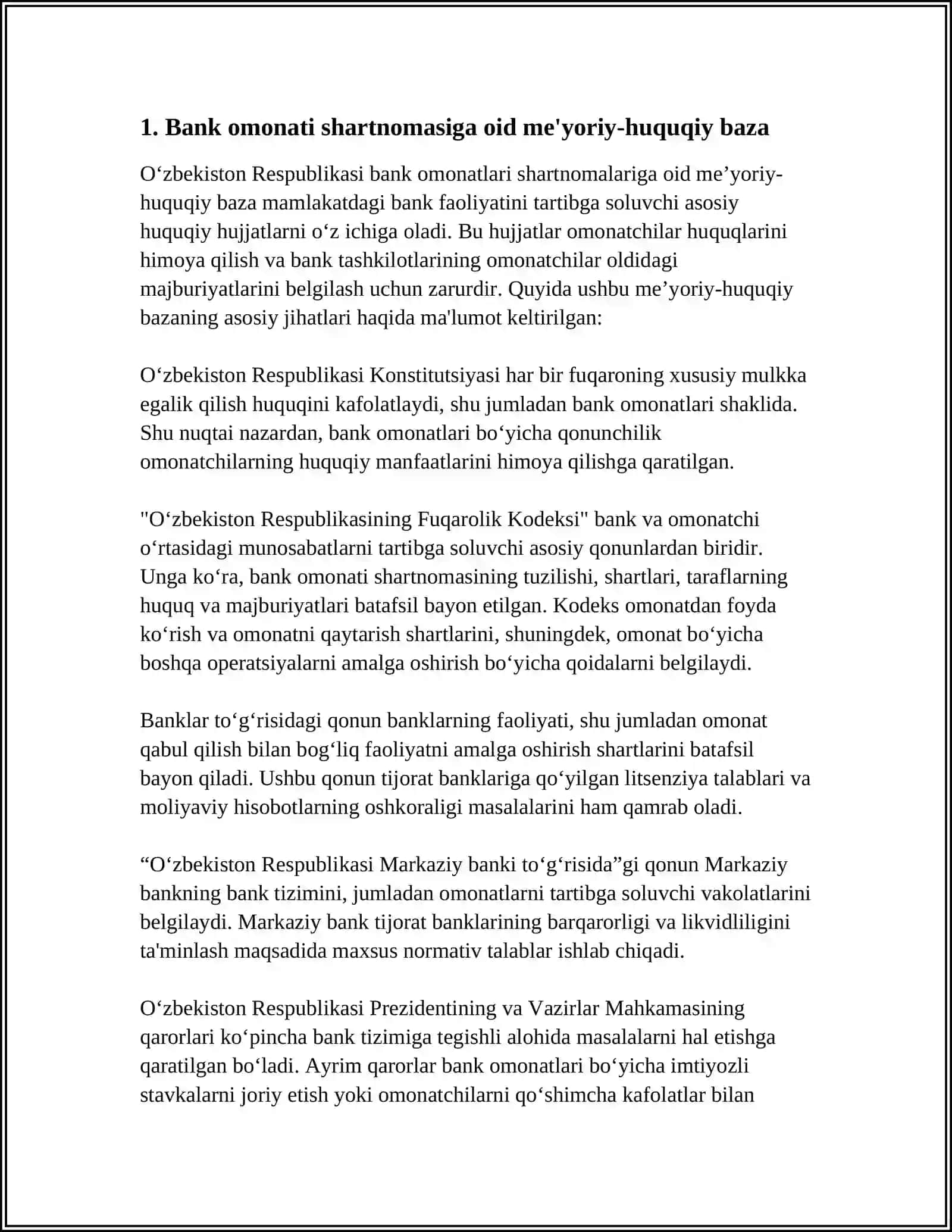 BANK OMONATI SHARTNOMASI BO‘YICHA FUQAROLARNING MABLAG‘LARINI QAYTARISH KAFOLATLARI 3