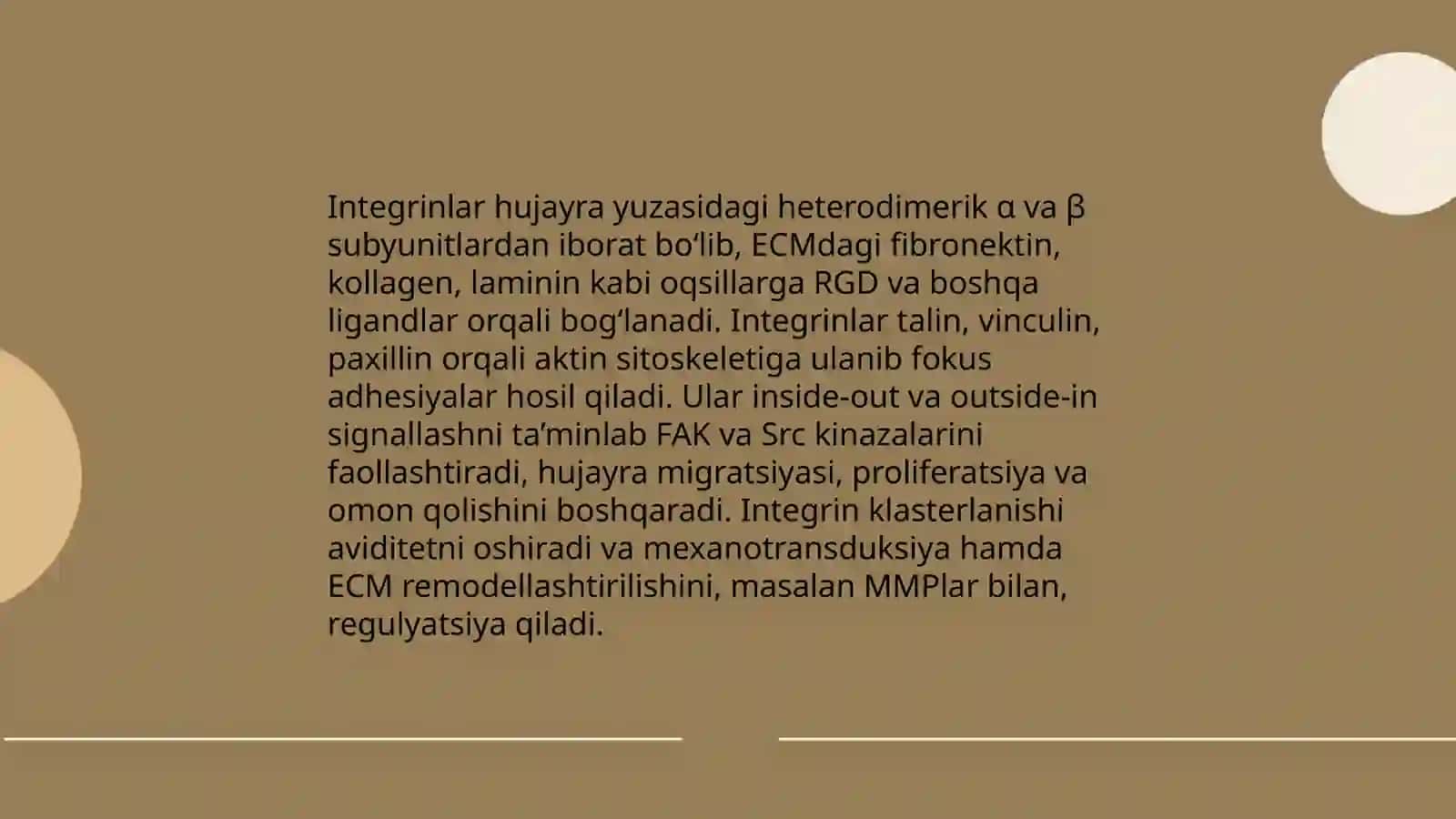 Integrinlar orqali hujayra yuzasi va hujayradan tashqari matriks (ECM) bog‘lanishi 3