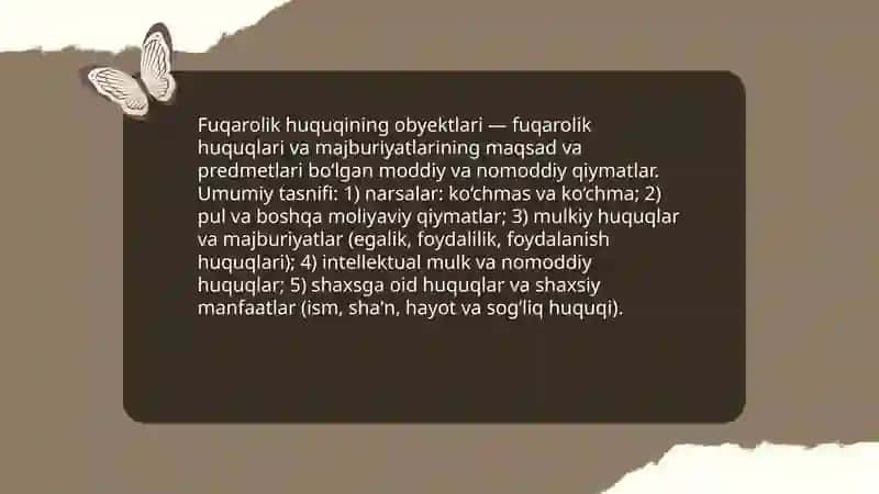Fuqarolik huquqining obyektlari 3
