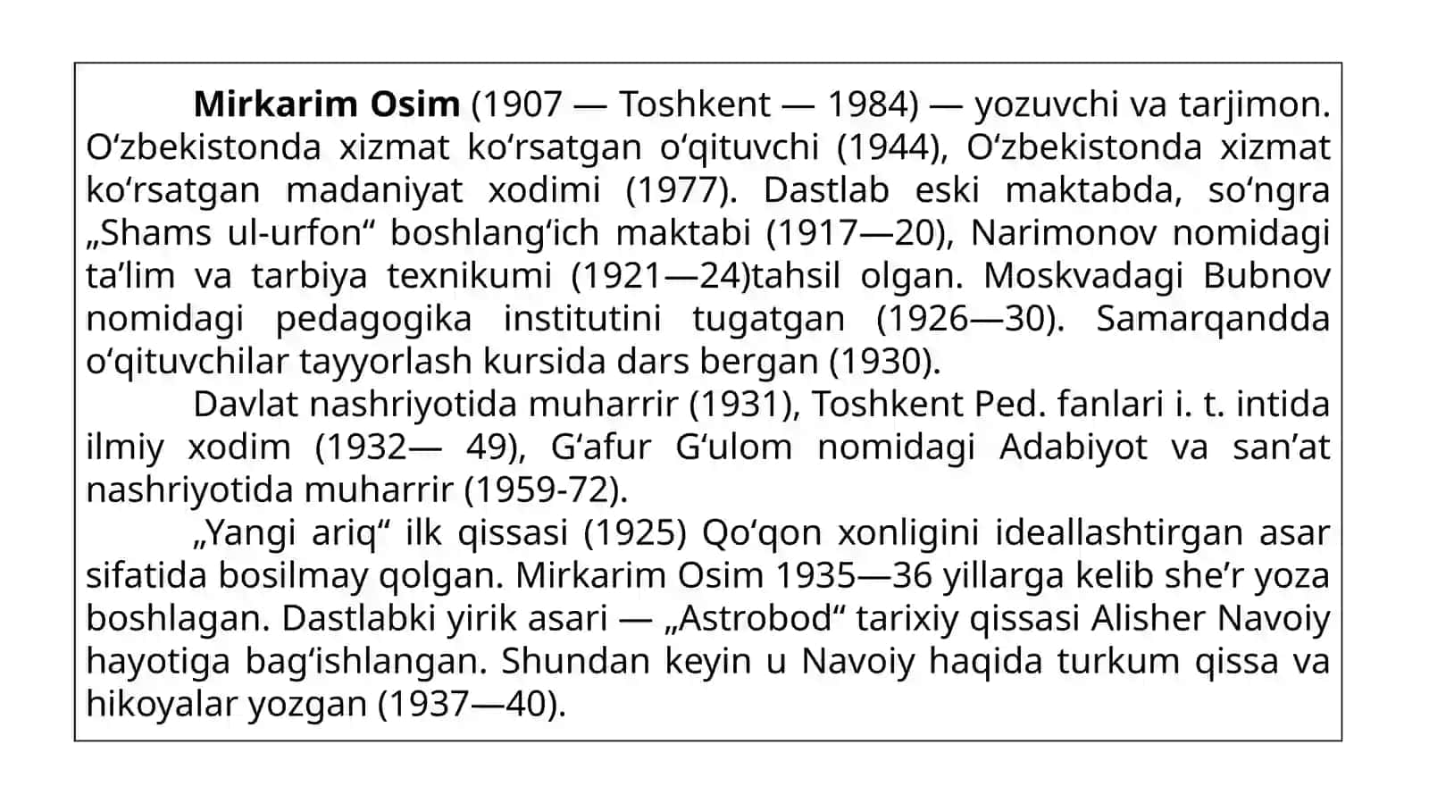 Mirkarim Osim. Hayoti va ijodi. To‘maris 3