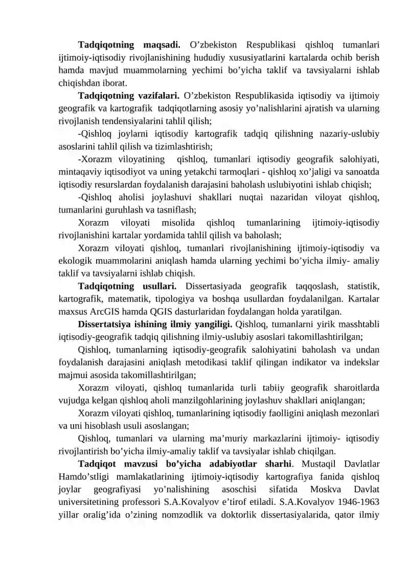 "QISHLOQ, MA’MURIY TUMANLARNING YIRIK MASSHTABLI IJTIMOIY-IQTISODIY KARTALARINI TUZISH" 3