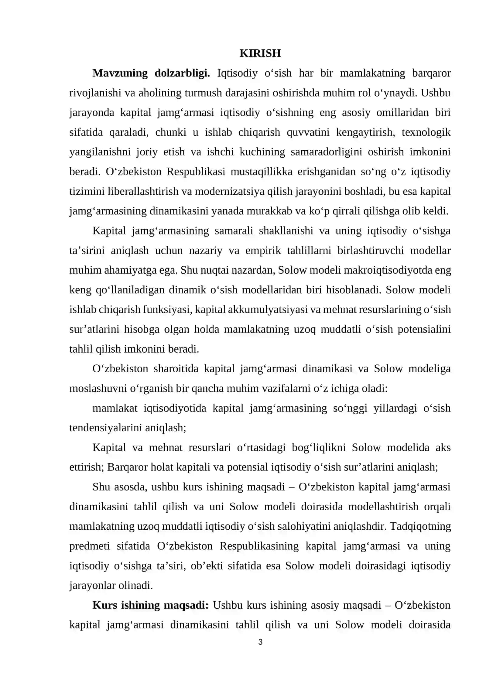 O‘ZBEKISTON KAPITAL JAMG'ARMASI DINAMIKASI VA SOLOV MODELIGA MOSLASHUVI 3