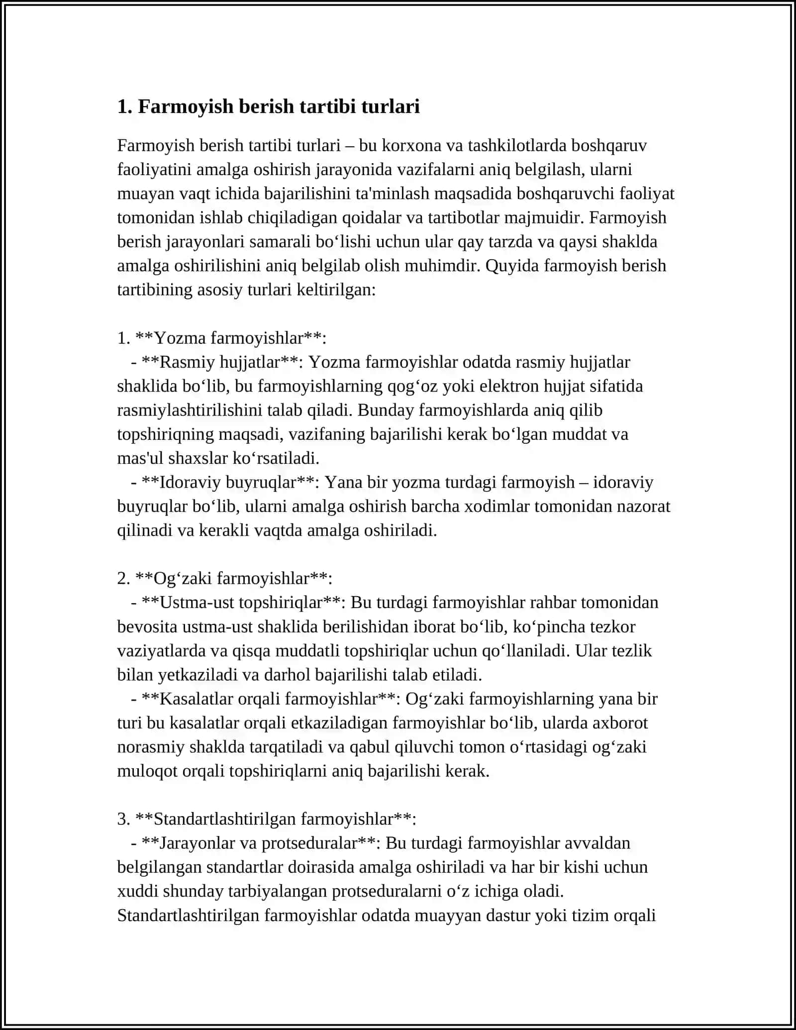 MUSTAQIL ISH Mavzu: FARMOYISH BERISH TARTIBI 3