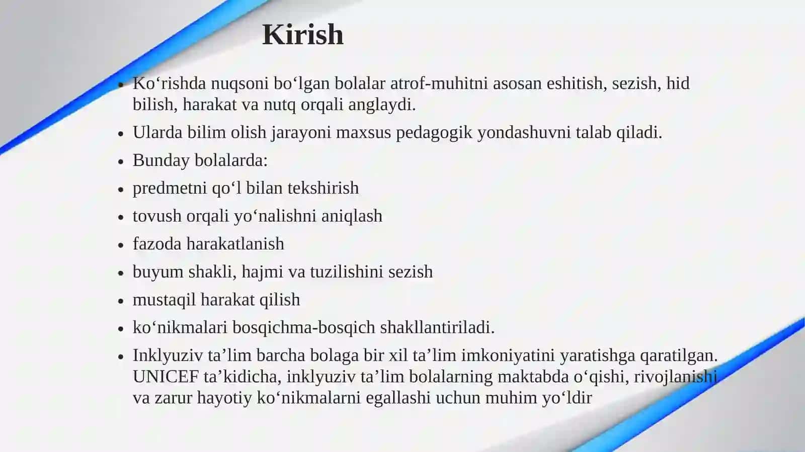 Ko‘rishda nuqsoni bo‘lgan bolalarda bilim,o‘yin,mehnat faoliyati usullarini shakllantirish 3